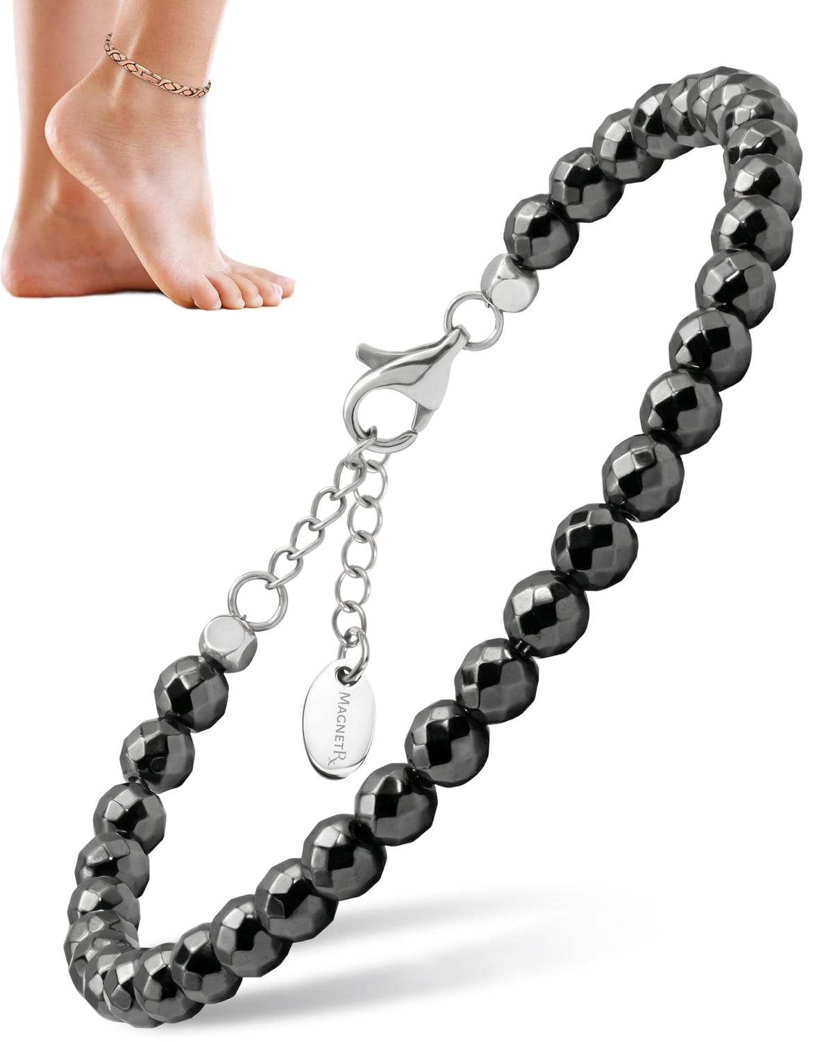 Magnetic Anklet Hematite Magnetic Anklet (6mm Faceted Beads) MagnetRX