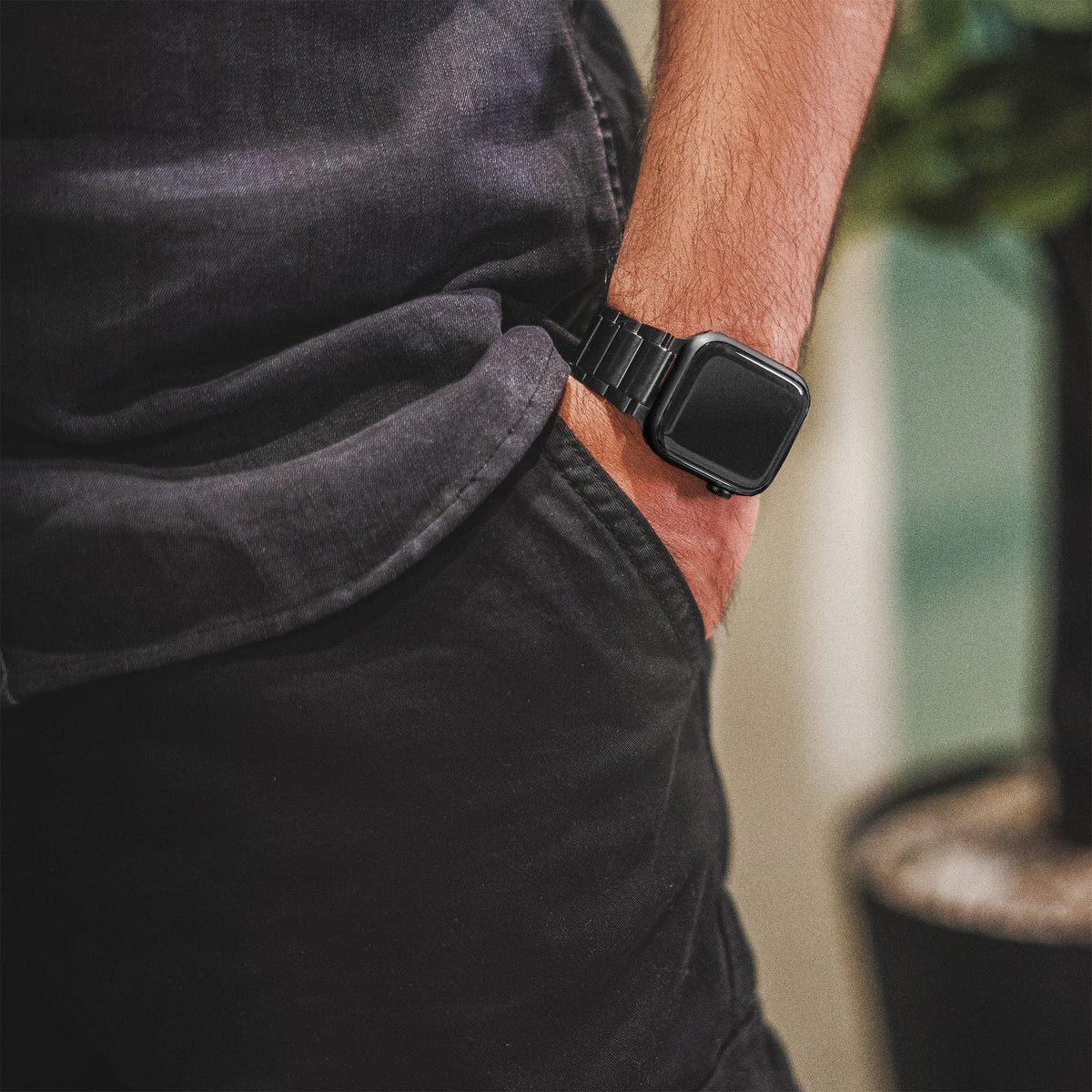 Magnetic Therapy Apple Watch Band Black Stainless Steel