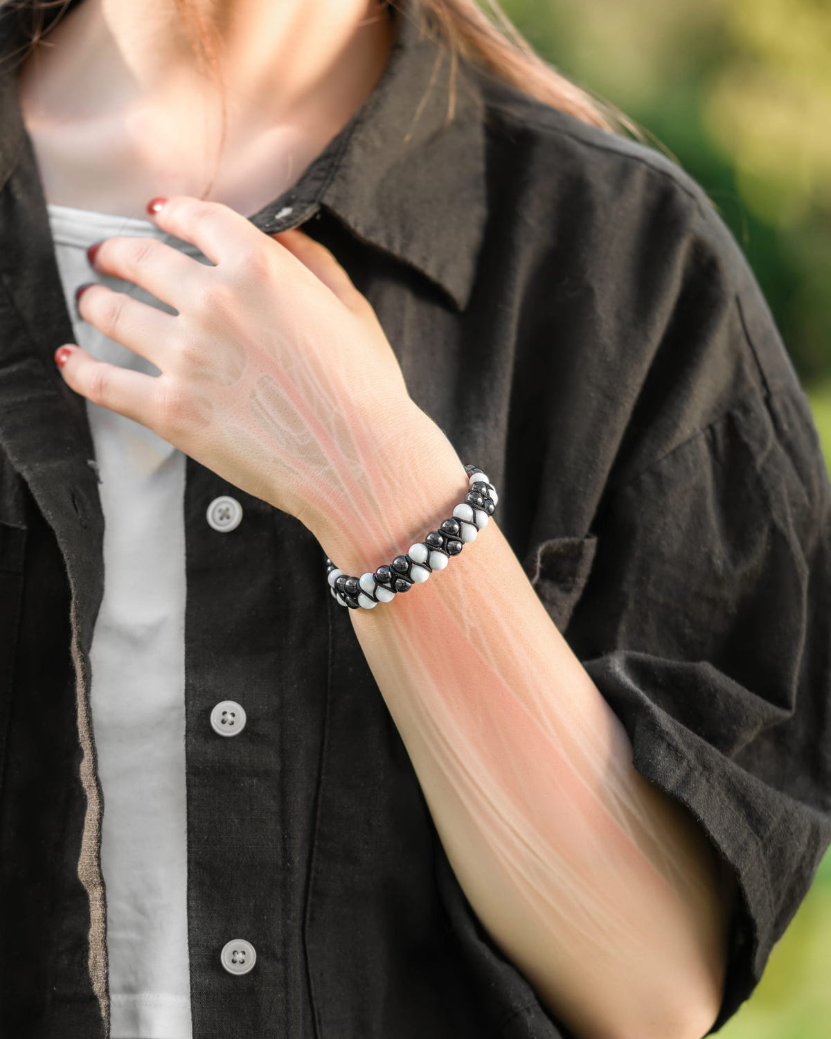 Magnetic Bracelet Magnetic Hematite & Moonstone Beaded Bracelet for Women MagnetRX