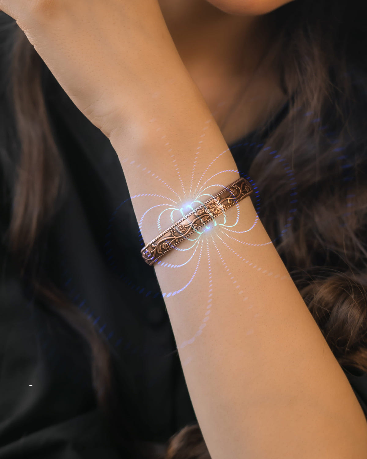 Women’s Floral Style Copper Magnetic Therapy Bracelet Bangle