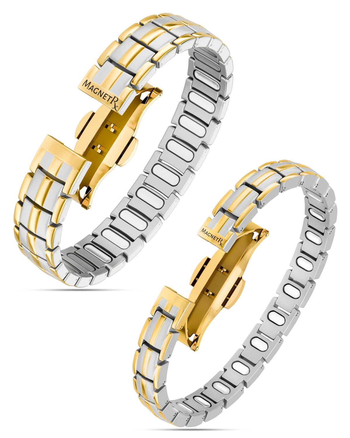 Magnetic Bundles His & Hers Matching Magnetic Bracelets – EllipseMAX Titanium (Silver & Gold) MagnetRX