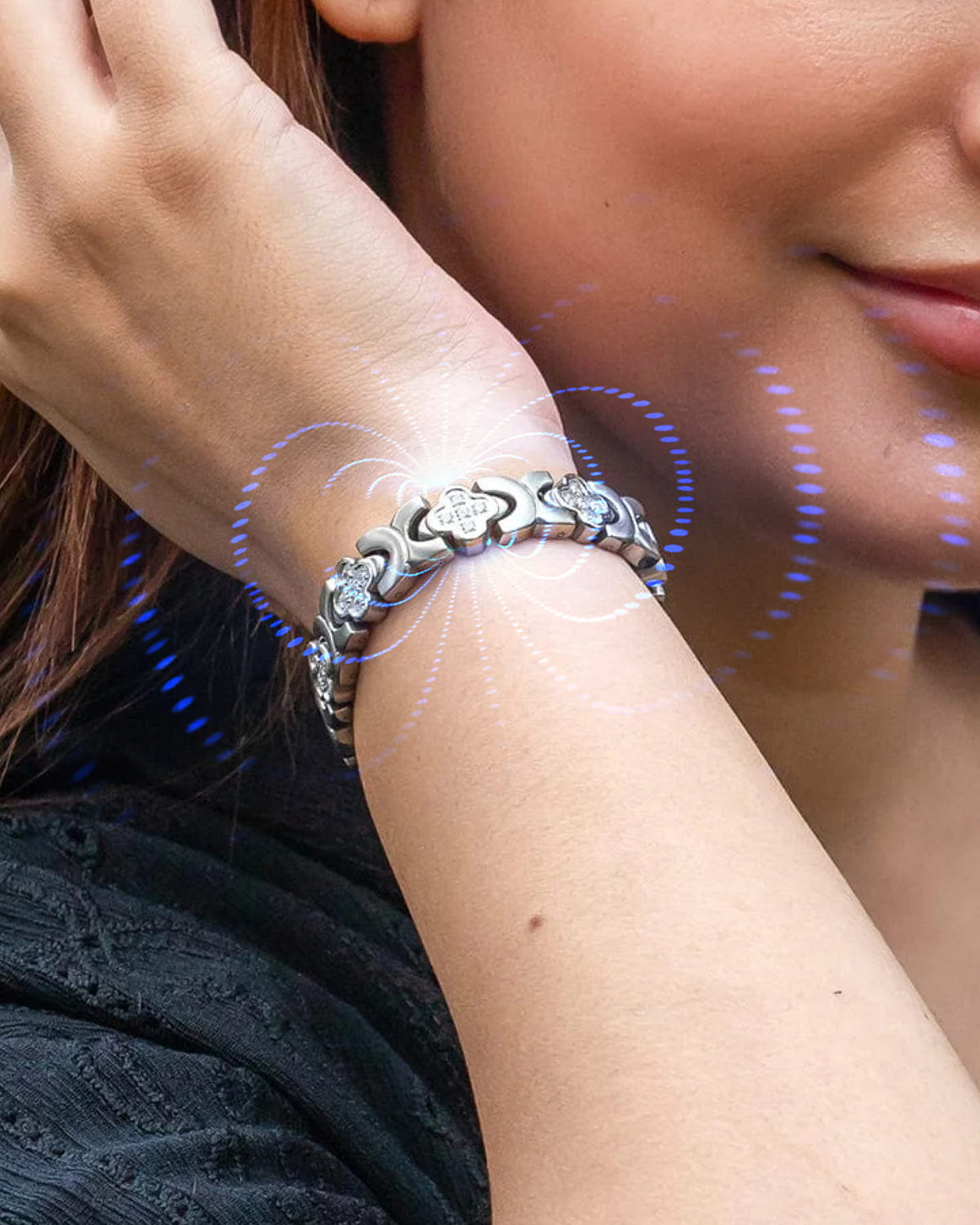 Women’s Crystal Magnetic Bracelet Duo – Copper & Silver