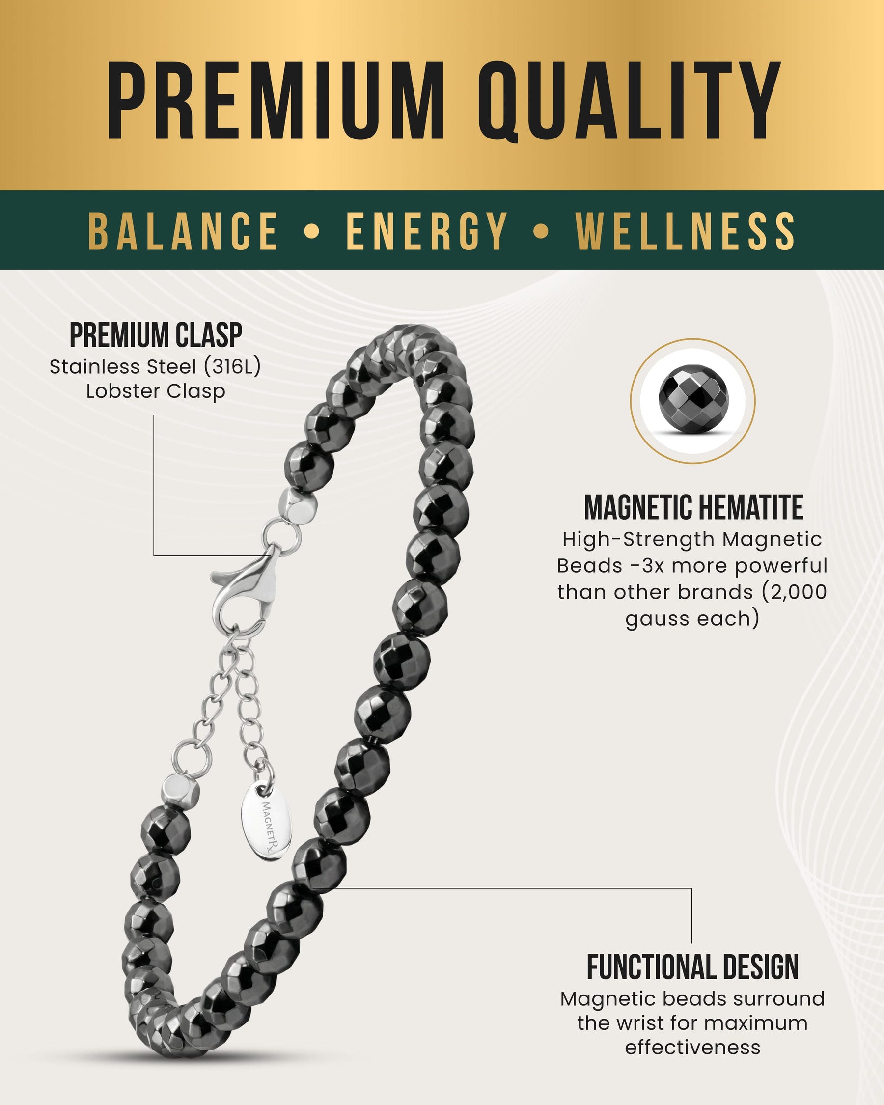 Magnetic Anklet Hematite Magnetic Anklet (6mm Faceted Beads) MagnetRX