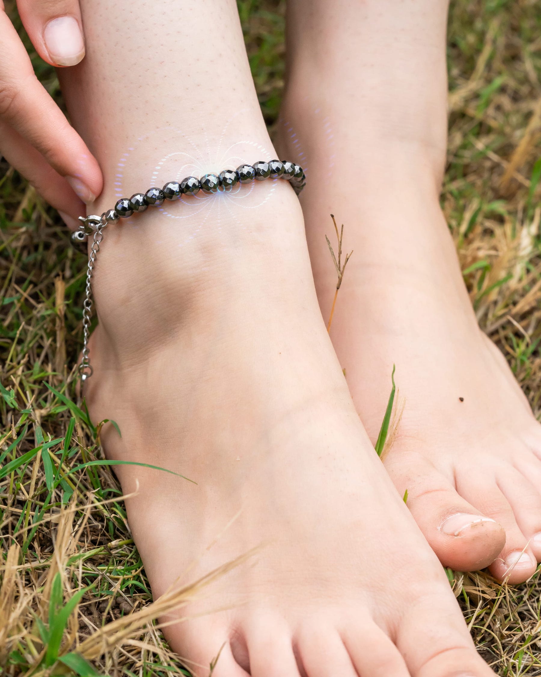 Magnetic Anklet Hematite Magnetic Anklet (6mm Faceted Beads) MagnetRX