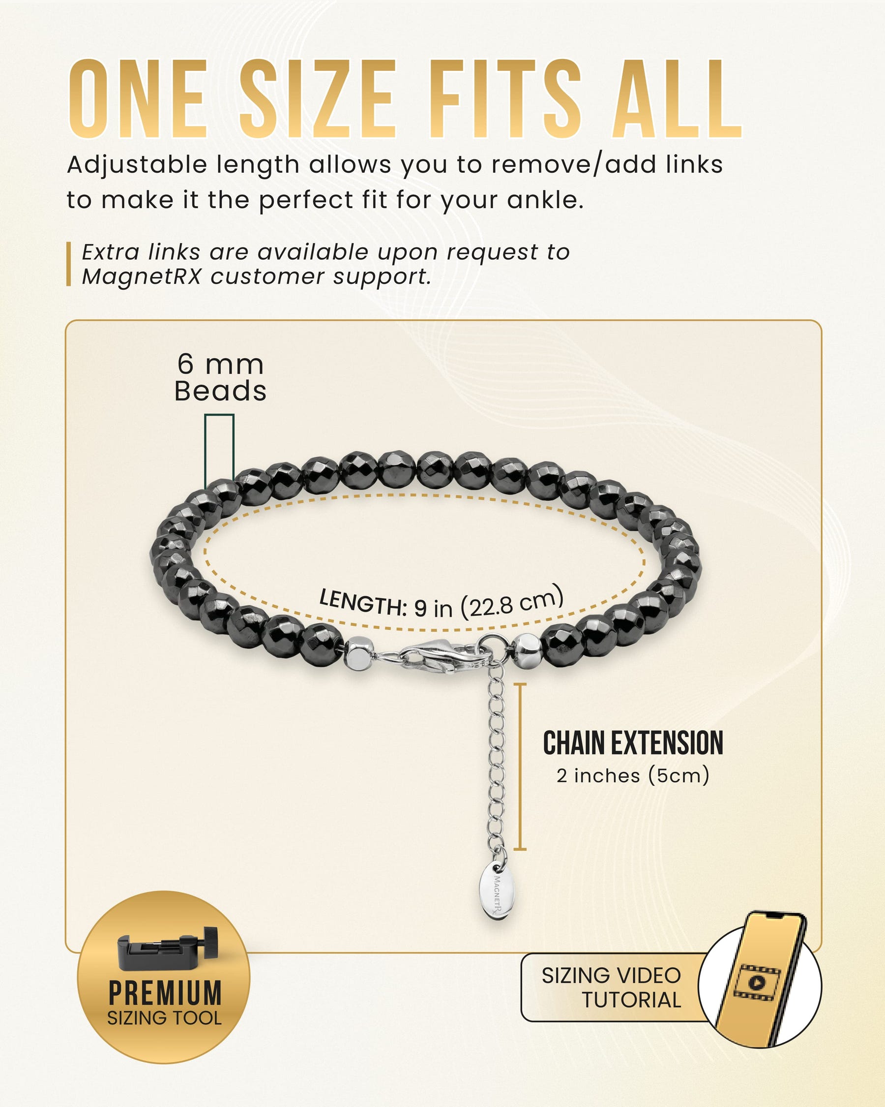 Magnetic Anklet Hematite Magnetic Anklet (6mm Faceted Beads) MagnetRX