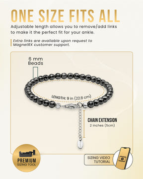 Magnetic Anklet Hematite Magnetic Anklet (6mm Faceted Beads) MagnetRX