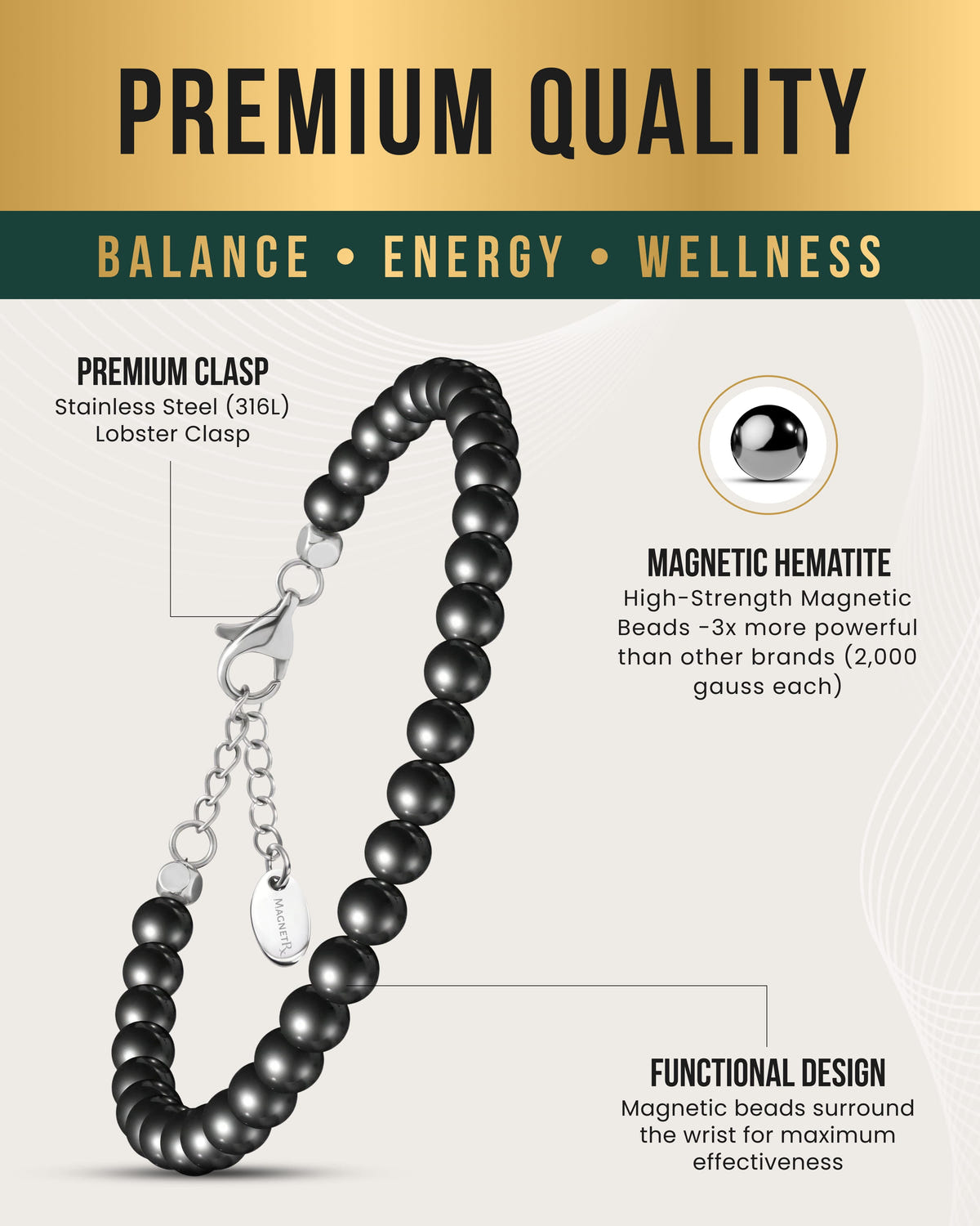 Magnetic Anklet Hematite Magnetic Anklet (6mm Round Beads) MagnetRX
