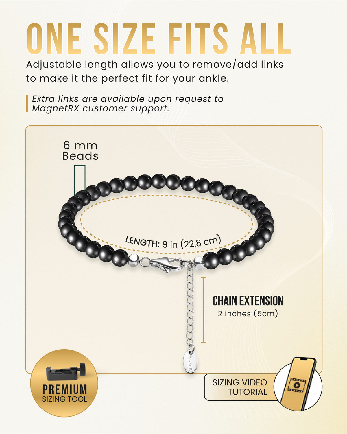 Magnetic Anklet Hematite Magnetic Anklet (6mm Round Beads) MagnetRX