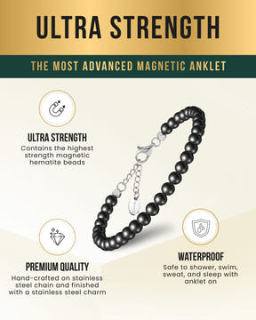 Magnetic Anklet Hematite Magnetic Anklet (6mm Round Beads) MagnetRX