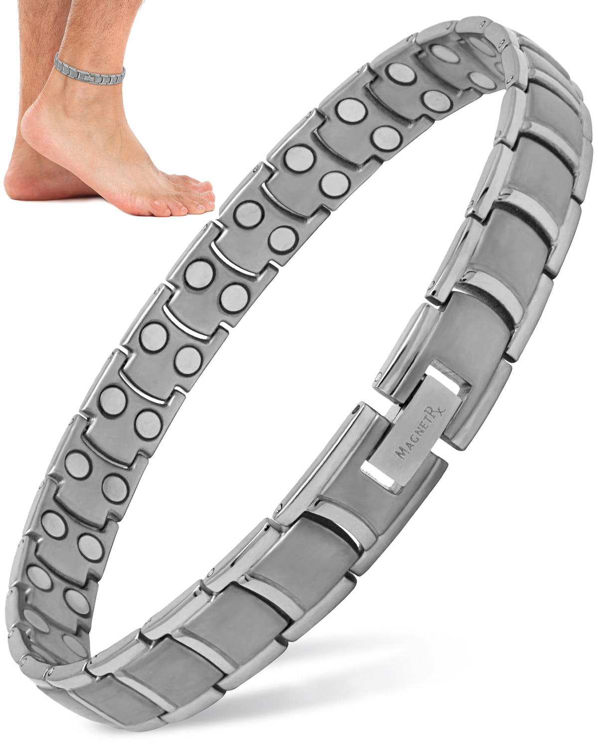 Magnetic Anklet Ultra Strength Titanium Magnetic Therapy Anklet for Men (Silver) MagnetRX
