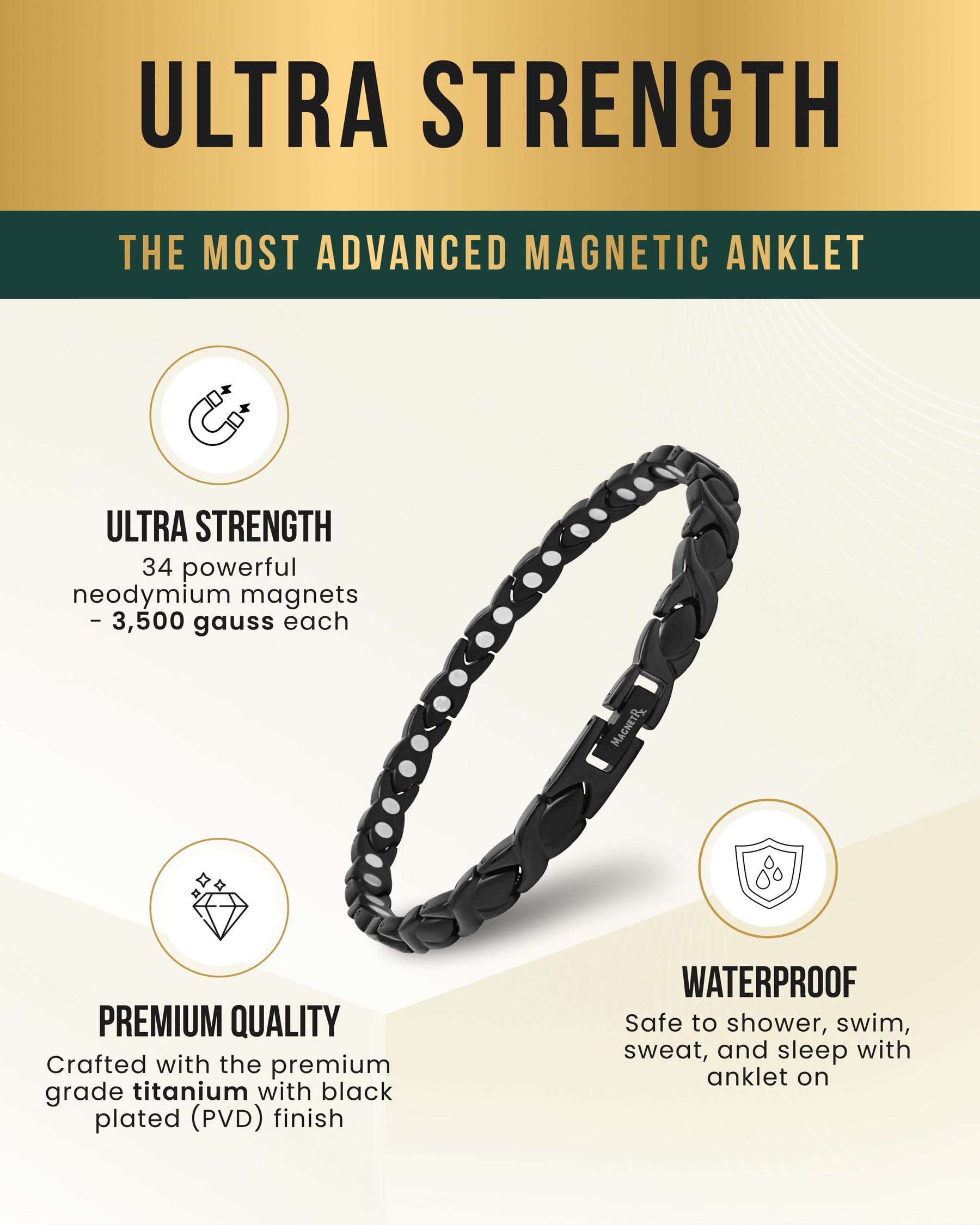 Magnetic Anklet Ultra Strength Titanium Magnetic Therapy Anklet for Women (Black) MagnetRX