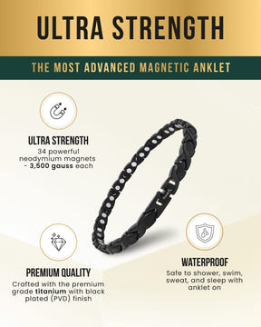 Magnetic Anklet Ultra Strength Titanium Magnetic Therapy Anklet for Women (Black) MagnetRX