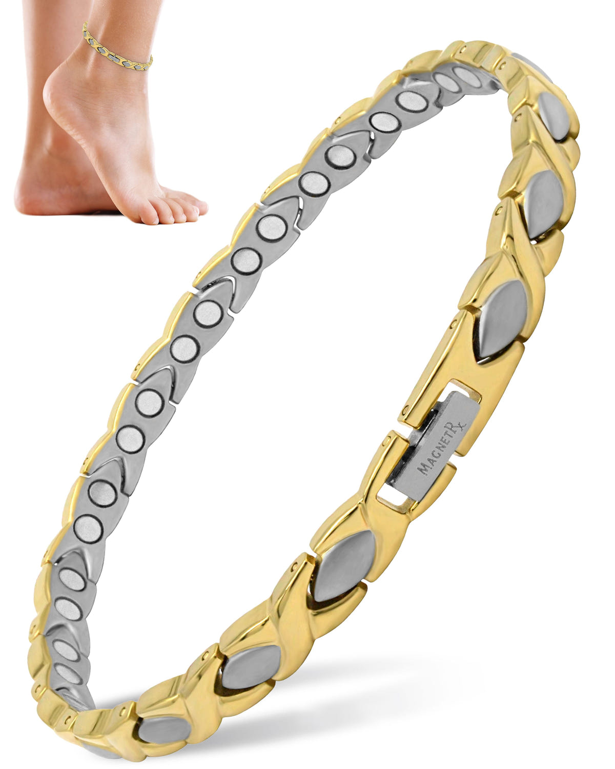 Ultra Strength Titanium Magnetic Therapy Anklet for Women (Gold & Silver)