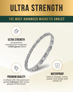 Magnetic Anklet Ultra Strength Titanium Magnetic Therapy Anklet for Women (Silver) MagnetRX