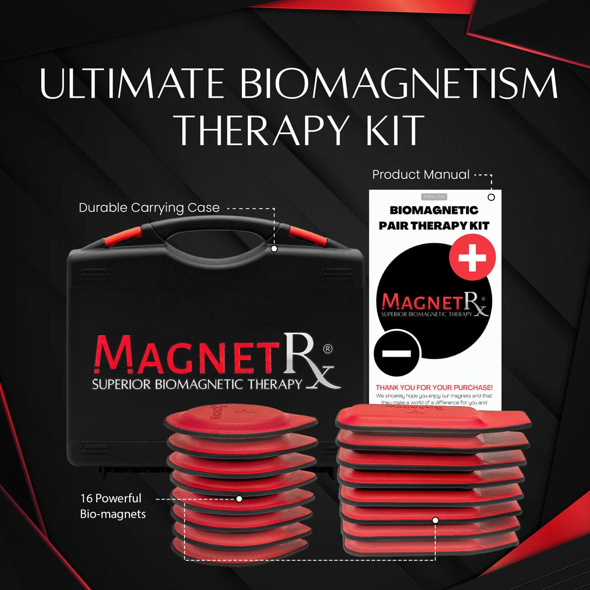 Kit de Terapia Biomagnética con Imanes - Ferrita y Cuero (16 Unidades Pequeñas Mixtas)