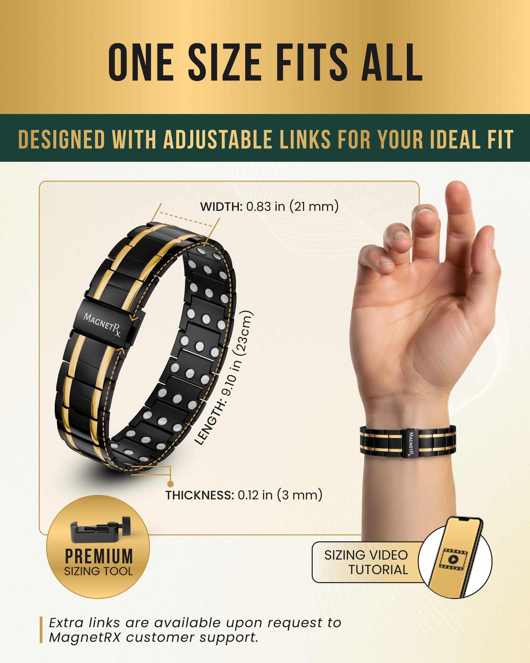 3x Strength Titanium Magnetic Bracelet for Men (Black & Gold)