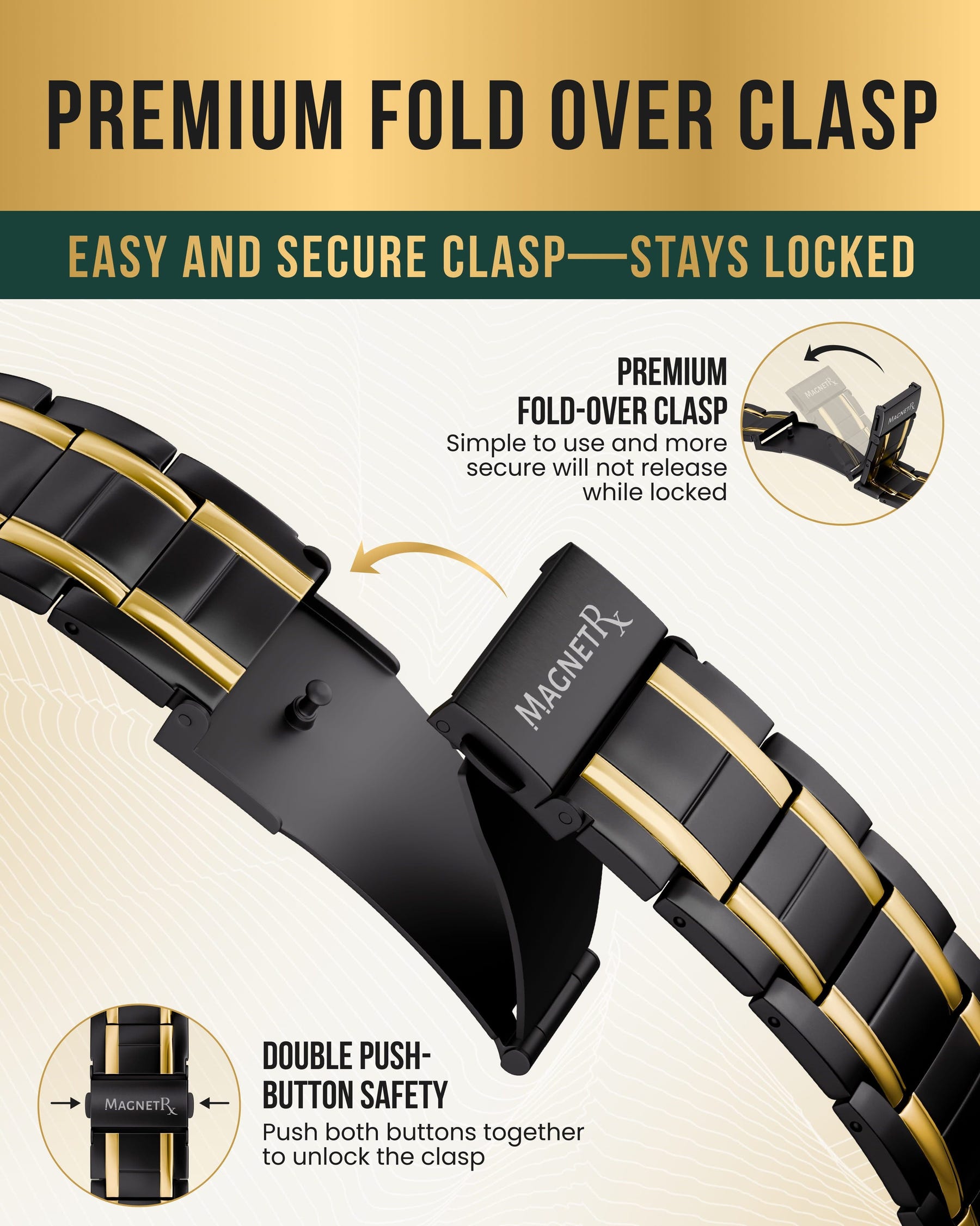 3x Strength Titanium Magnetic Bracelet for Men (Black & Gold)