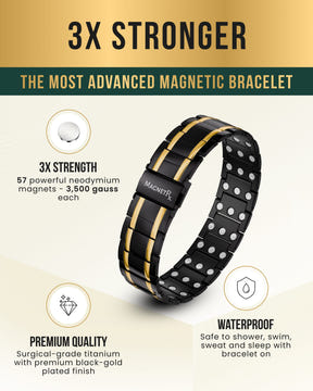 3x Strength Titanium Magnetic Bracelet for Men (Black & Gold)
