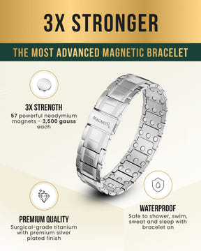 3x Strength Titanium Magnetic Bracelet for Men (Silver)