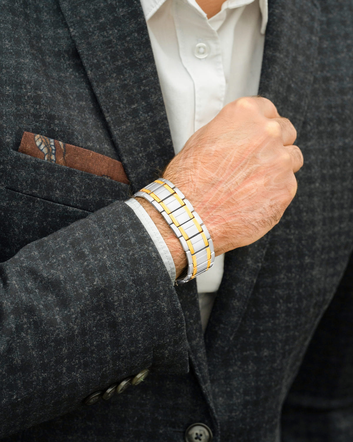 3x Strength Titanium Magnetic Bracelet for Men (Silver & Gold)