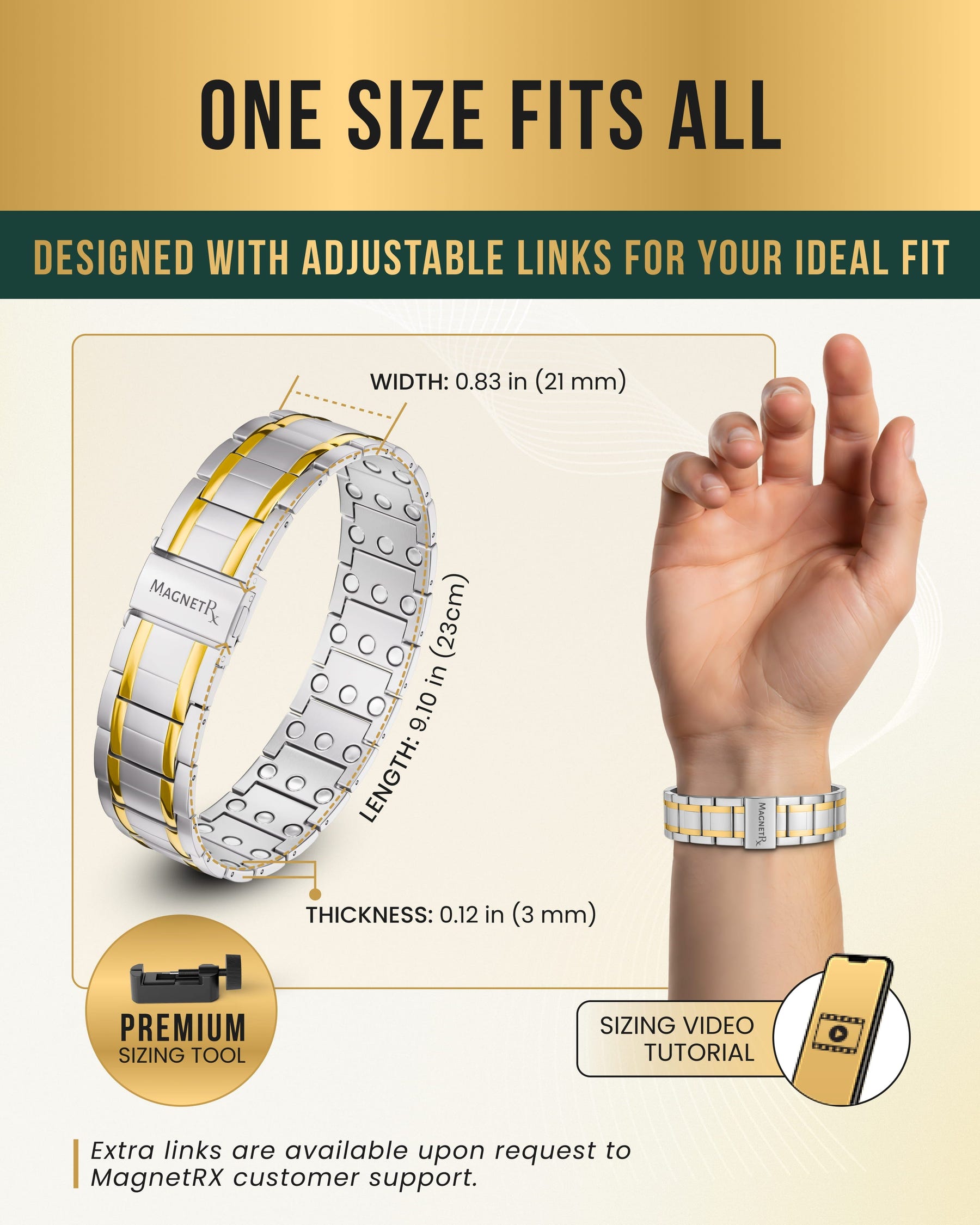 3x Strength Titanium Magnetic Bracelet for Men (Silver & Gold)