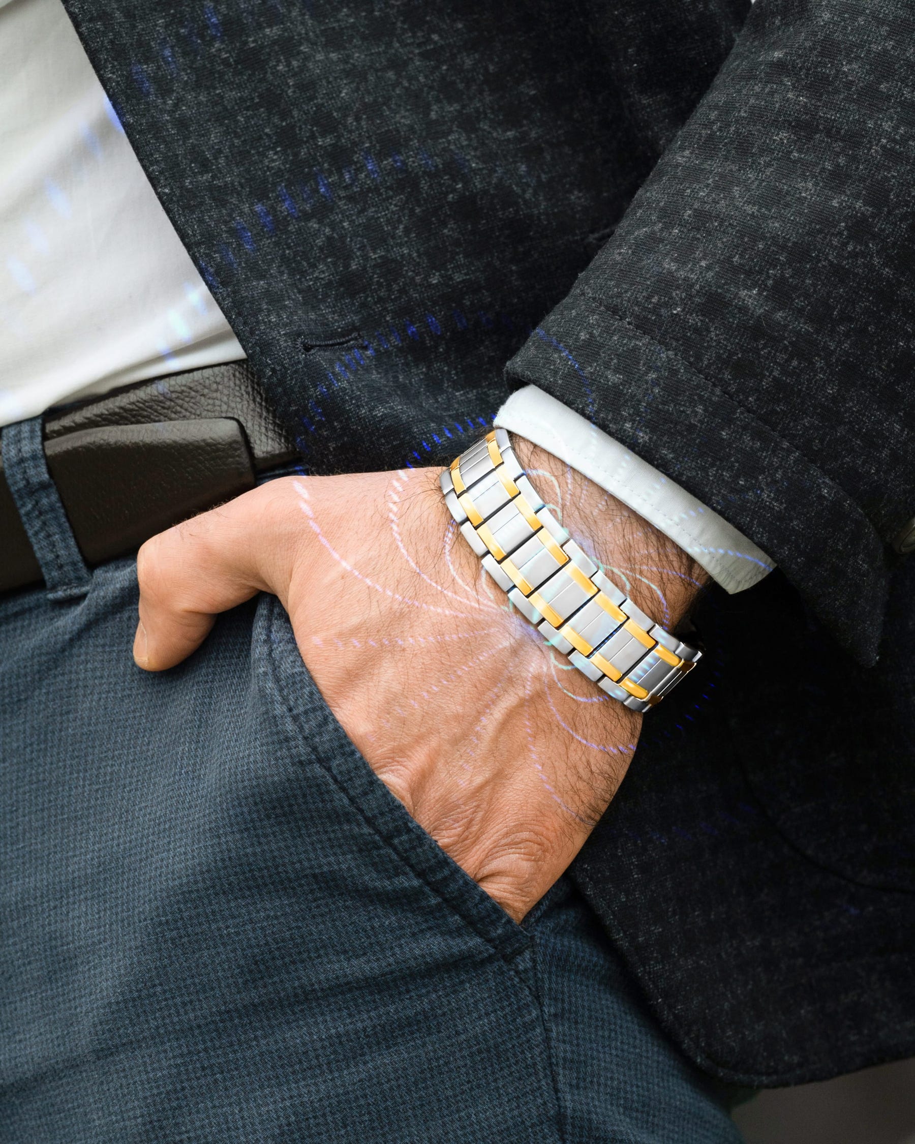 3x Strength Titanium Magnetic Bracelet for Men (Silver & Gold)