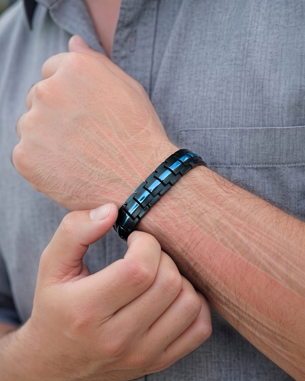 Magnetic Bracelet EllipseMAX Magnetic Bracelet for Men (Black & Blue Line) MagnetRX
