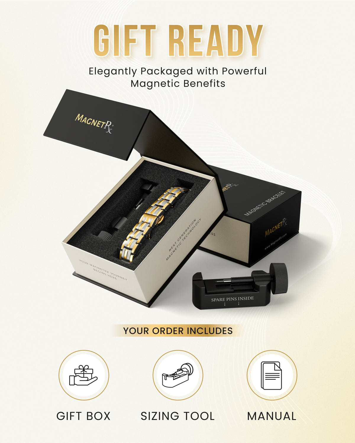 EllipseMAX Magnetic Bracelet for Men (Silver & Gold)