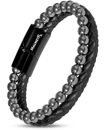 High Power Hematite Bead & Leather Magnetic Bracelet