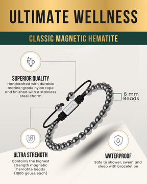High Power Magnetic Hematite Bracelet Classic 6mm Bead