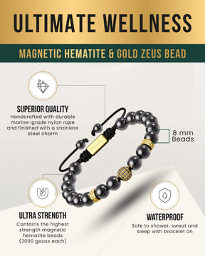 High Power Magnetic Hematite Bracelet Gold Zeus