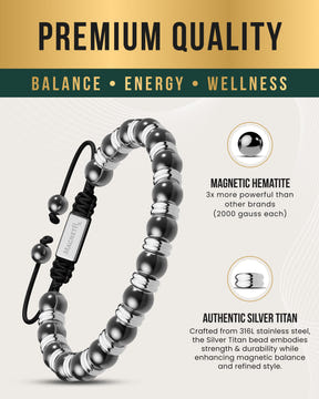 High Power Magnetic Hematite Bracelet Silver Titan
