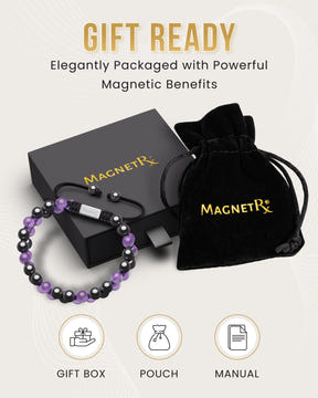 Magnetic Hematite & Amethyst Beaded Bracelet for Women