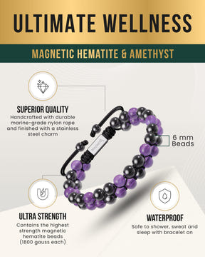 Magnetic Hematite & Amethyst Beaded Bracelet for Women