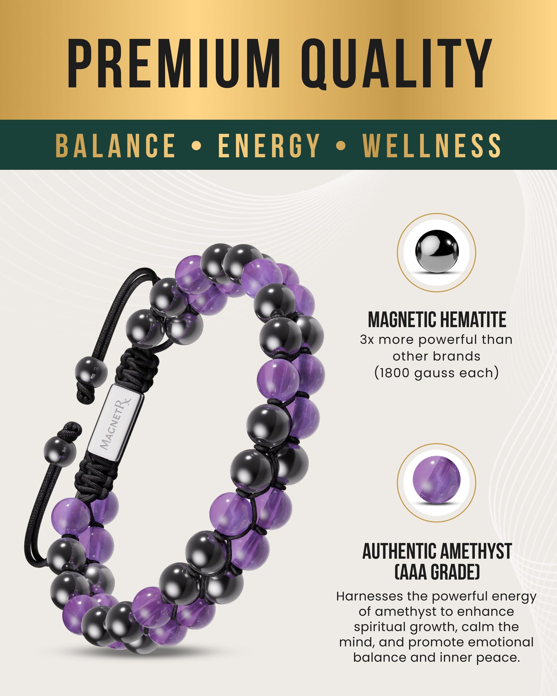 Magnetic Hematite & Amethyst Beaded Bracelet for Women