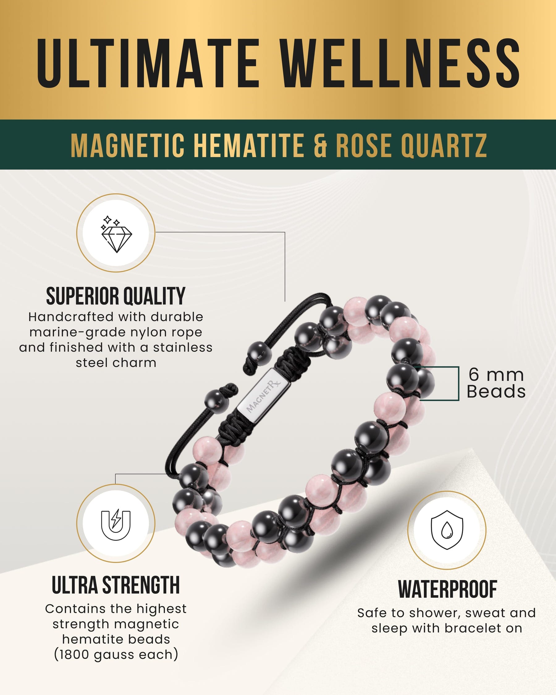 Magnetic Hematite & Rose Quartz Beaded Bracelet for Women