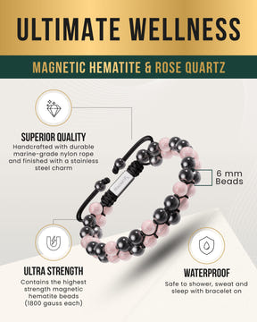 Magnetic Hematite & Rose Quartz Beaded Bracelet for Women