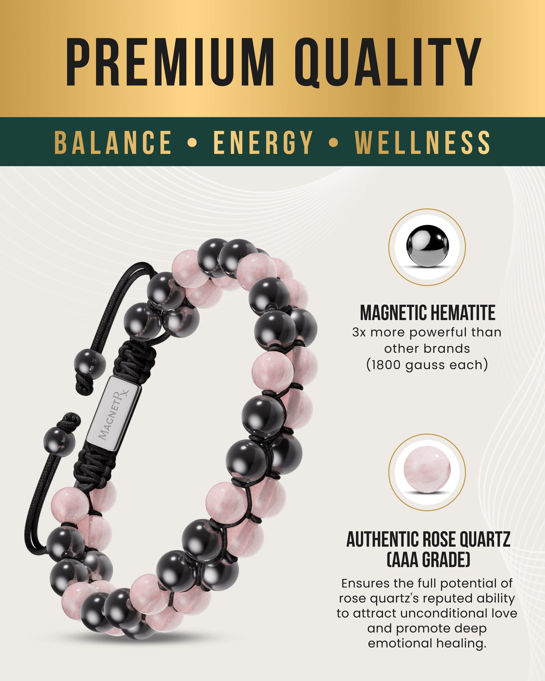 Magnetic Hematite & Rose Quartz Beaded Bracelet for Women