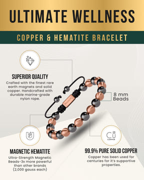 MAX Strength Magnetic Hematite & Copper Bracelet (Single Row)