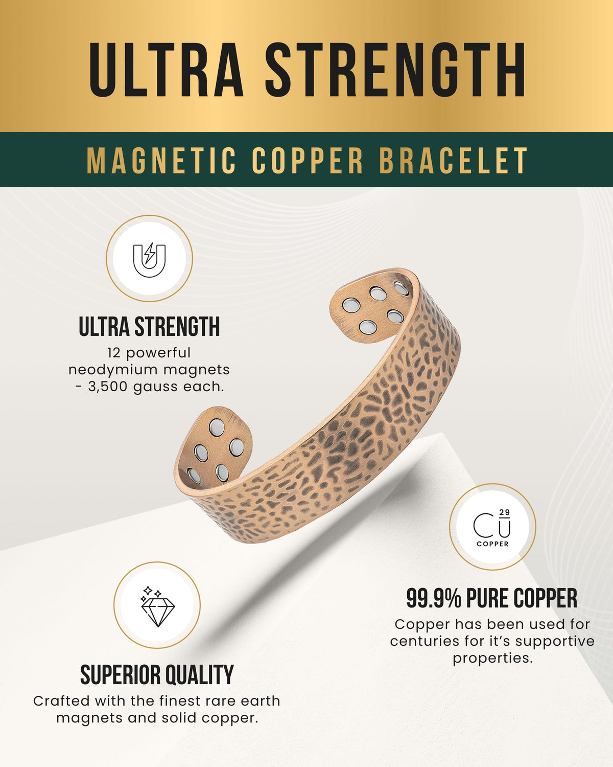 Magnetic Bracelet Mega Strength Magnetic Therapy Bracelet Wide Hammered Copper Cuff MagnetRX