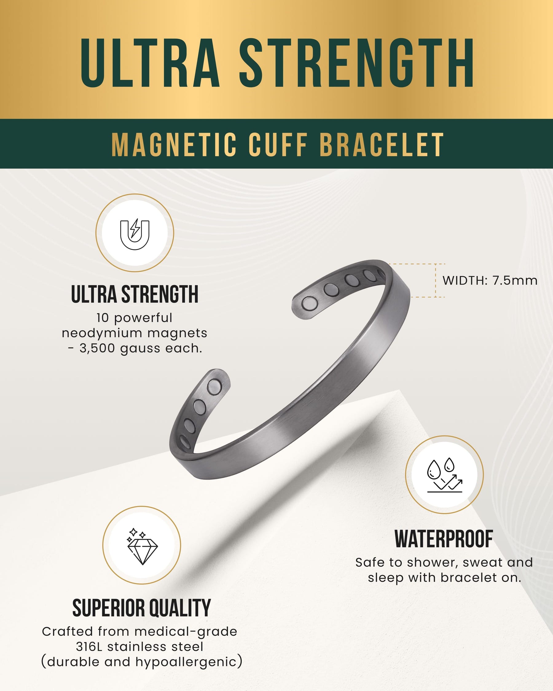 Magnetic Bracelet Men’s Magnetic Bracelet Cuff (Brushed Silver) MagnetRX