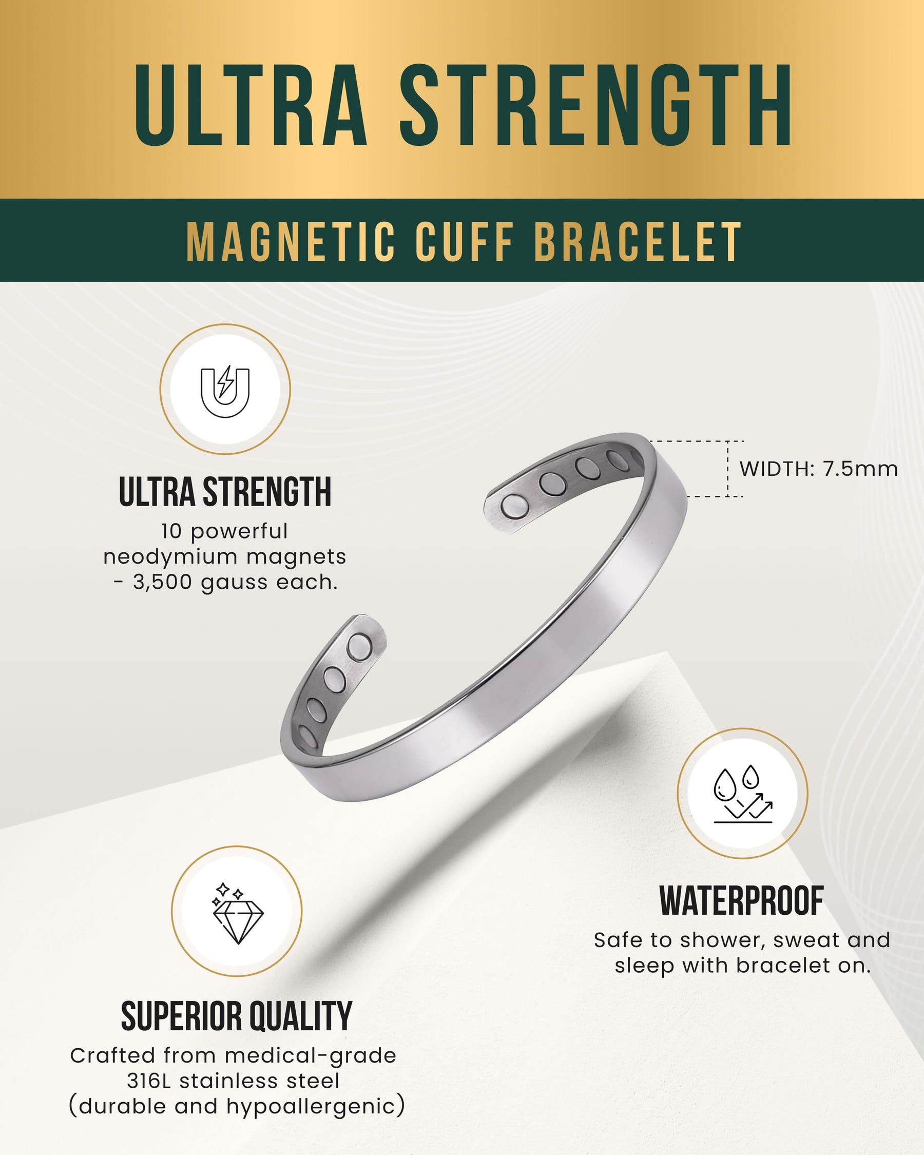 Magnetic Bracelet Men’s Magnetic Bracelet Cuff (Polished Silver) MagnetRX