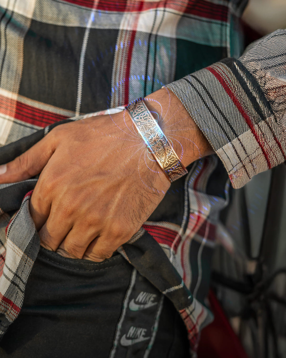 Stamped Irish Tree Magnetic Copper Bracelet Cuff for Men
