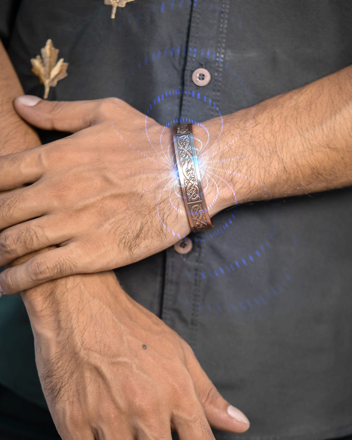 Stamped Viking Magnetic Copper Bracelet Cuff for Men