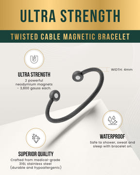 Twisted Cable Magnetic Bracelet Cuff (Gunmetal)