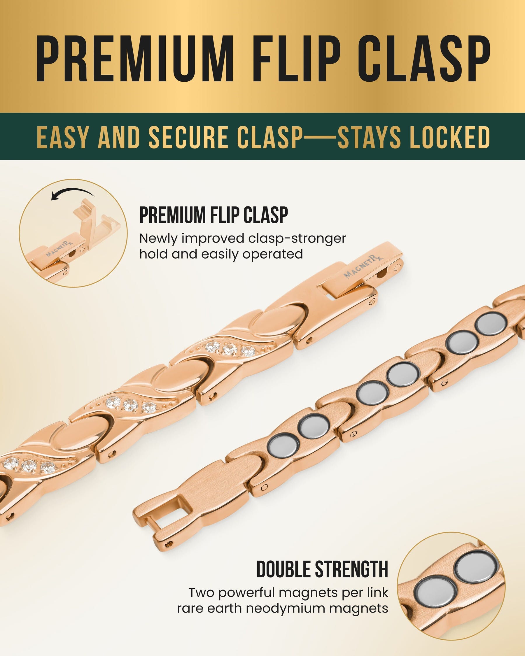 Magnetic Bracelet Women's Ultra Strength Magnetic Bracelet Crystal XO (Rose Gold) MagnetRX