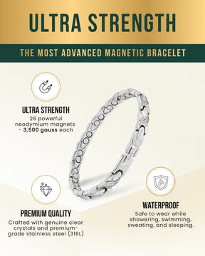 Women's Ultra Strength Magnetic Bracelet Crystal XO (Silver)
