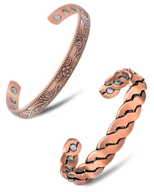 His & Hers Copper Magnetic Cuffs – Twisted & Floral
