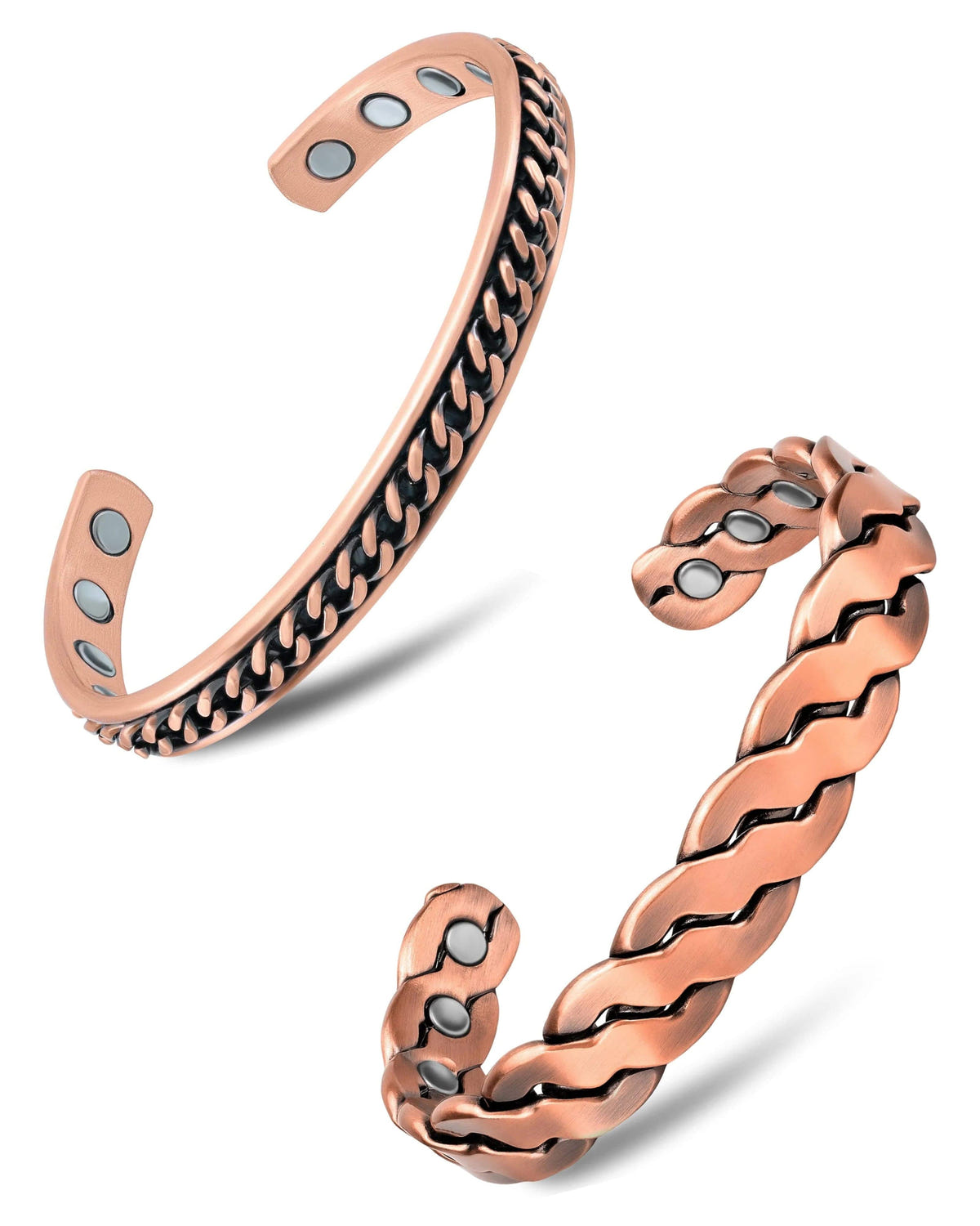 Magnetic Bundles Men’s Copper Magnetic Cuff Duo – Twisted & Curb Chain MagnetRX