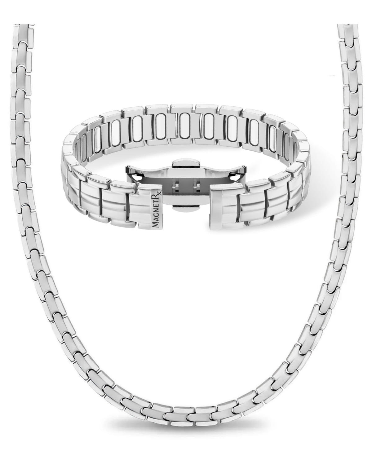 Magnetic Bundles Men’s Power Set – EllipseMAX Magnetic Bracelet + Necklace (Silver) MagnetRX
